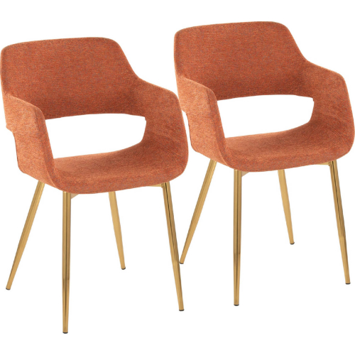 Margarite Dining Accent Chair in Gold & Orange Fabric (Set of 2)